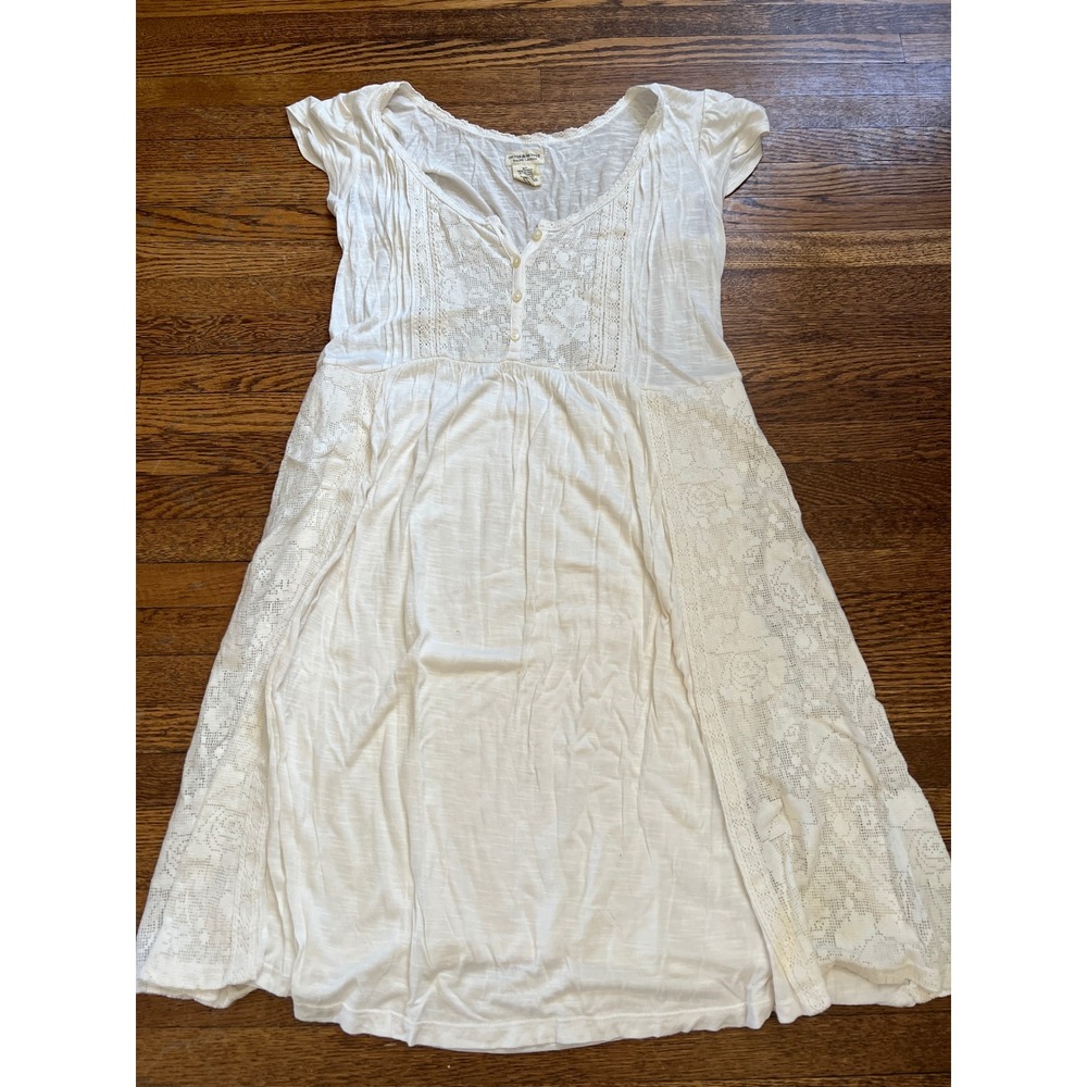 Denim & Supply Ralph Lauren White Lace Pintuck Henley Boho Mini Dress Small